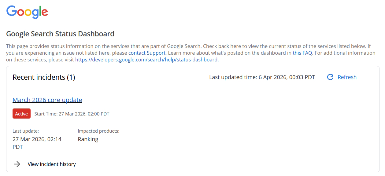 google search dashborad april 26